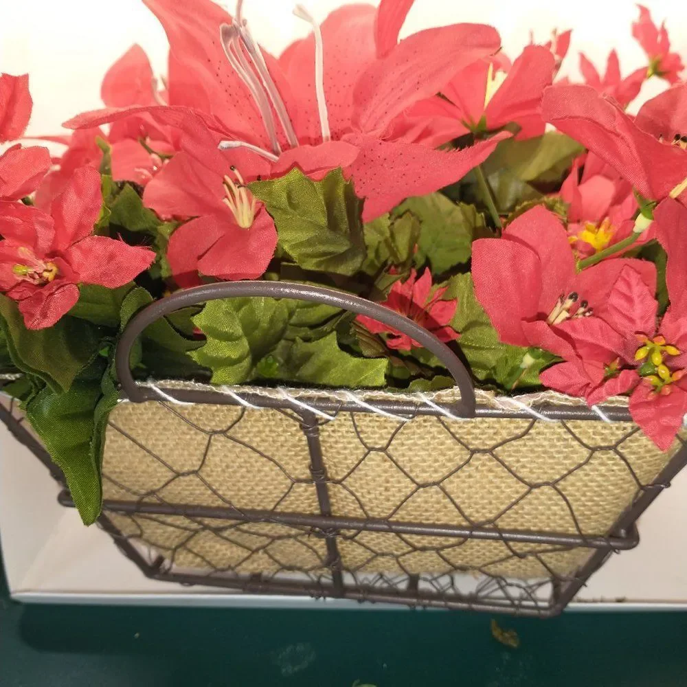 Hand Crafted Floral Table Centerpiece Winter Red Poinsettia Flower